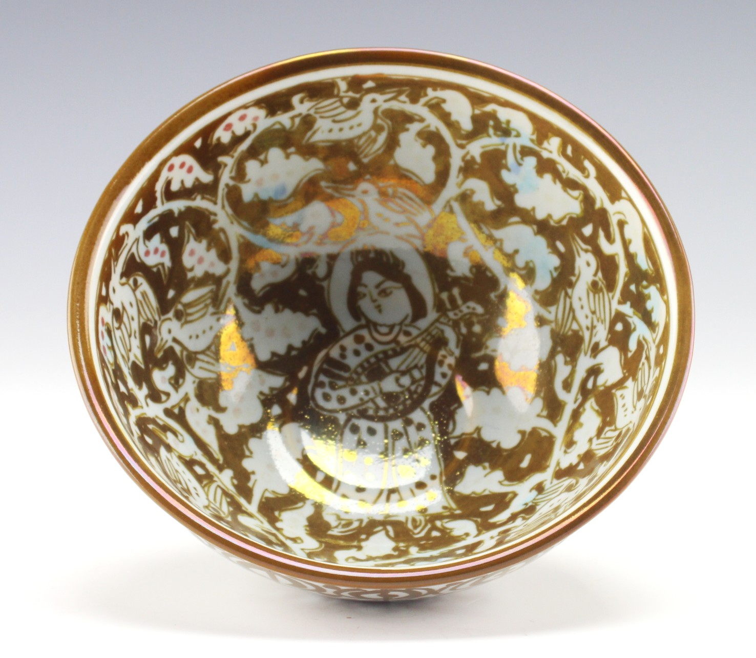 ラスター彩楽人文茶碗