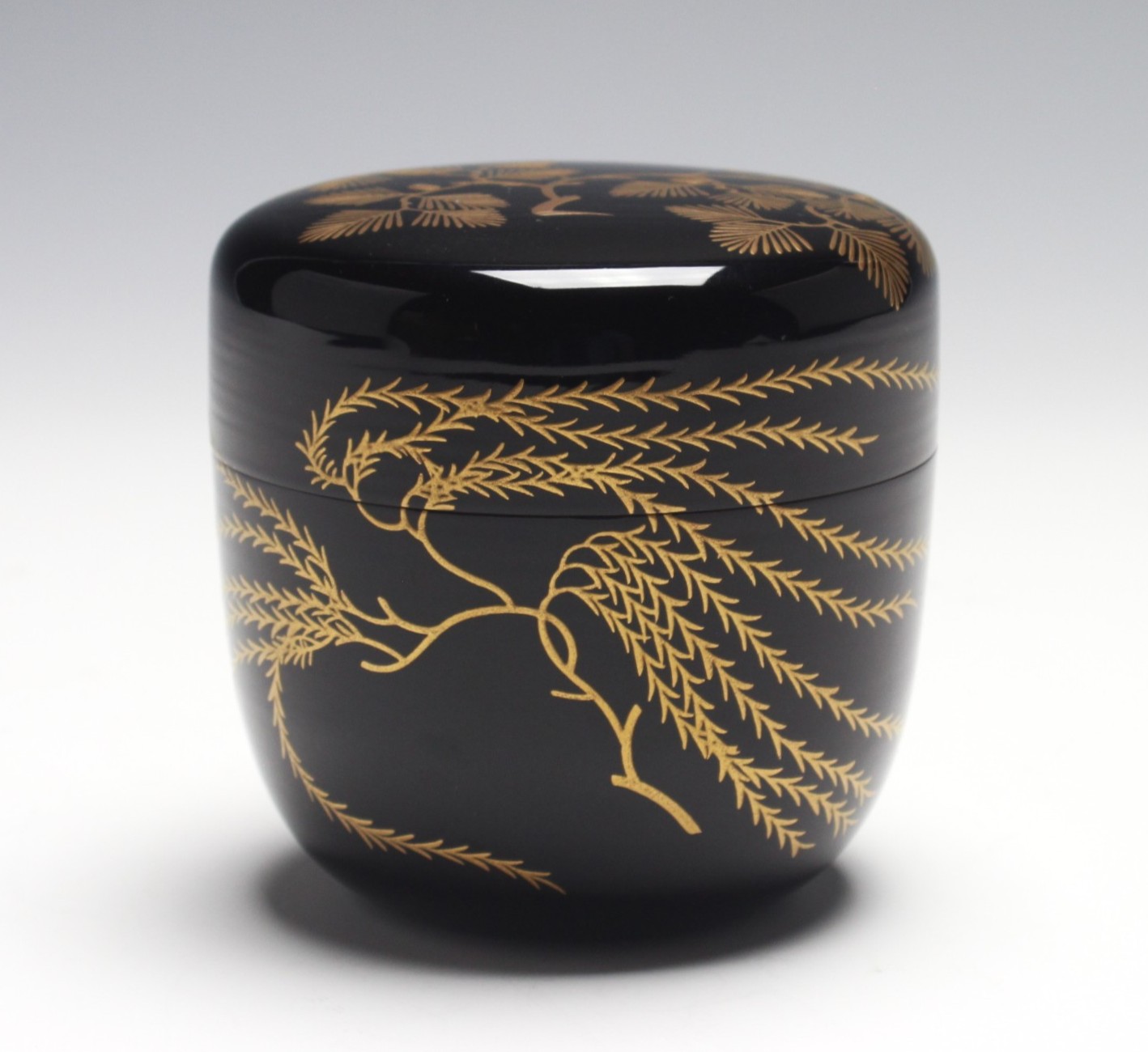 松柳蒔絵黒根来塗大棗