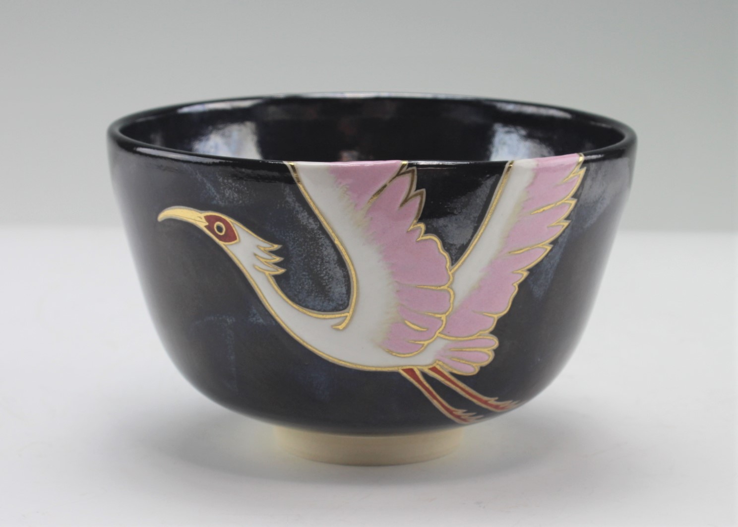 永楽即全 仁清黒朱鷺茶碗 eiraku, sokuzen ninsei-style black japanese crested ibis bowl  | 古美術 山田幽篁堂