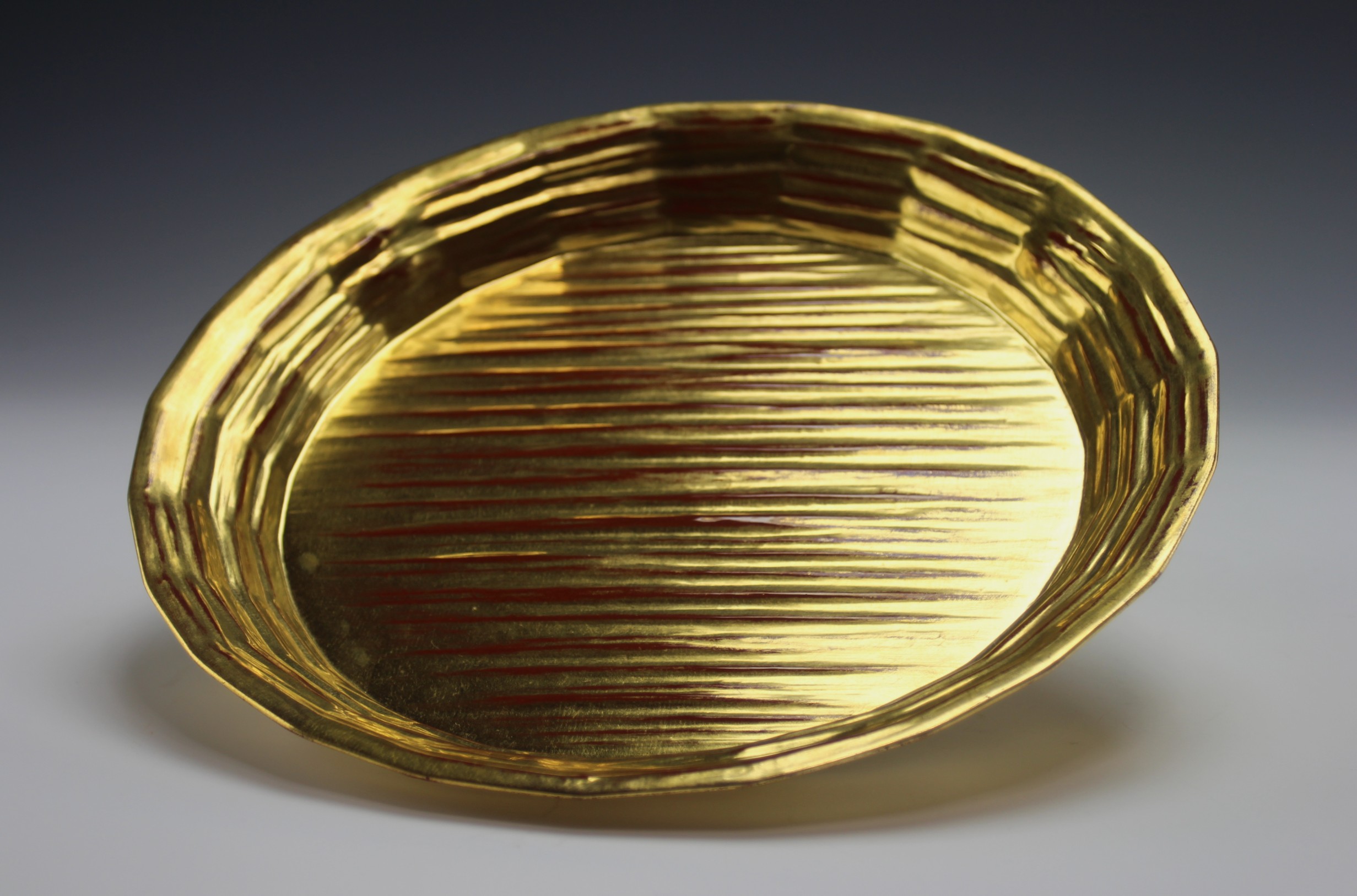 紅銅丸片木目盆