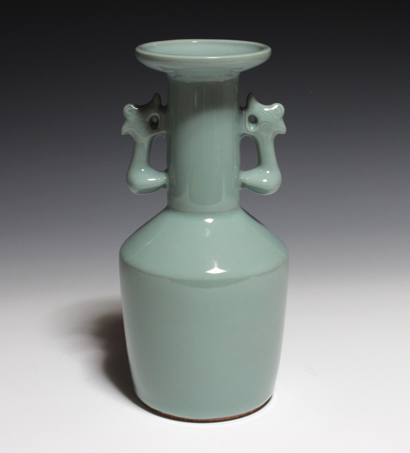 青瓷鳳凰耳付花入